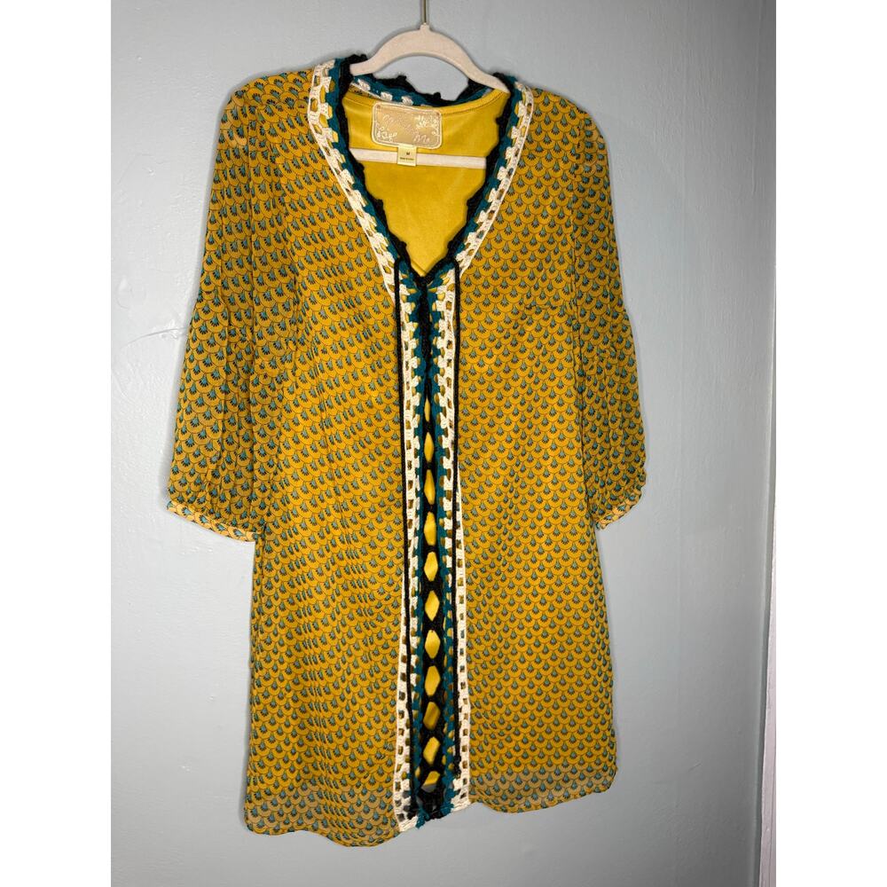 Nick & Mo mustard yellow crochet detailed boho mini dress‎